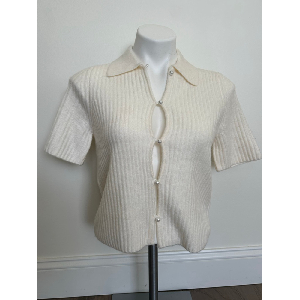 Abercrombie & Fitch Cream Ribbed Button Up Cardigan - Picture 2 of 8